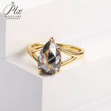Engagement Ring Salt and Pepper Moissanite Diamond Pear Cut 925 Sterling Silver Plated with 18k Gold Wedding Jewelry Vintage