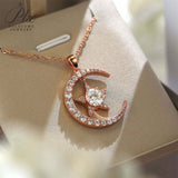 925 Sterling Silver Gold-Plated Moon and Star Pendant Necklace Set with D/VVS1 Grade Moissanite Suitable As A Gift