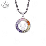 Zircon 925 Sterling Silver Rainbow Coloured Alphabet Necklace Commuting Daily Wear