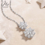 Sun Double-Flower Necklace D Color Round Moissanite Diamond S925 Silver Plated Dainty Chain for Enegament Party Daily Perfect