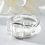 Moissanite Ring with Emerald Cut Crafted in 10K/14K/18K Gold Geometric Layered Band Vintage Wedding Ring Anniversary Gift for