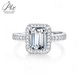 Lustrous Emerald Cut Moissanite Halo Pavé-Accented Ring Women Only Gifts For Festivals And Anniversaries