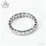 Moissanite Ring Full Eternity Engagement Ring Emerald Cut 18K 14K Gold Silver Band Wedding Band jewelry for Women Bezel Set