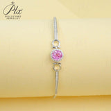 Lab Grown Ruby Sapphire Padparadscha Round Brilliant Cut Bracelet White Gold Fine Jewelry Wedding Gift