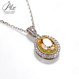 2CT Oval Cut Champagne Moissanite Double Halo Pendant Necklace