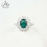 Flower Ring with 1.7-2.5CT Oval Lab Grown Ruby Sapphire Colombian Padparadscha 925 Silver Women Engagement Christmas Party Gift