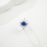 Flower Ring with 1.7-2.5CT Oval Lab Grown Ruby Sapphire Colombian Padparadscha 925 Silver Women Engagement Christmas Party Gift