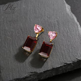 Lab Grown Gemstone Earrings Spark Emerald Cut 925 Sterling Silver Ruby/Emerald/Moissanite 2 Ways Wear for Women Hypoallergenic Versatile Daily Wear