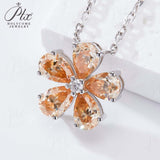 925 Sterling Silver 3EX Cut Pear Moissanite D Color Champagne VVS1 Five-petal Collarbone Necklace– Perfect for Daily Wear