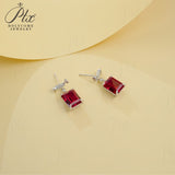 Lab-Grown Ruby Earrings with 8.19CT Emerald-Cut Moissanite S925 Stud Earrings High-End Jewelry Gift