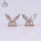 925 Sterling Silver Moissanite Lab Grown Gemstone Marquise Round Butterfly Stud Earrings Banquet Gift