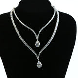 Elegant 925 Sterling Silver Crystal Necklace with Pear/Emerald/Round/Radiant Pendant Luxury Sparkling Jewelry for Weddings Parties and Special Events