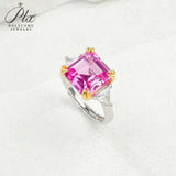 Ring with 4-6.9CT Asscher Cut Lab Grown Ruby Sapphire Colombian Padparadscha 925 Silver for Christmas Exquisite Gift Fancy