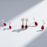 Lab Grown Gemstone Earrings 3.4-5.9CT Pear Ruby Sapphire Colombia Side Moisanite S925 Ear Studs Women Christmas Party Gift