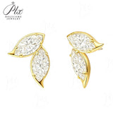 Double Clover Earrings with 2CT D Color Marquise Cut Moissanite 925 Silver Plated White Yellow Gold Ear Stud Fashion Daily Jewely