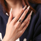 Engagement Ring Salt and Pepper Moissanite Diamond Pear Cut 925 Sterling Silver Plated with 18k Gold Wedding Jewelry Vintage