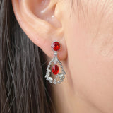 Ruby Sapphire Earrings Lab Grown Gemstones Oval Shape 925 Sterling Silver with Certificate Vintage Style Ornate Wedding Charms