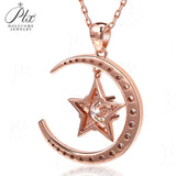 925 Sterling Silver Gold-Plated Moon and Star Pendant Necklace Set with D/VVS1 Grade Moissanite Suitable As A Gift
