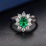 Sunflower Oval Shape Lab Created Emerald 1CT Solitaire Adjustable Ring
