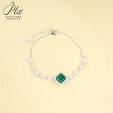 Lab Grown Emerald Ruby Asscher Cut Bracelet White Gold Geometric Bangle Fine Jewelry Anniversary Graduation Gift