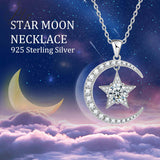 925 Sterling Silver Gold-Plated Moon and Star Pendant Necklace Set with D/VVS1 Grade Moissanite Suitable As A Gift