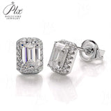 Emerald Cut Moissanite Halo Stud Earrings Women Only Gifts For Festivals And Anniversaries