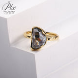 Engagement Ring Salt and Pepper Moissanite Diamond Pear Cut 925 Sterling Silver Plated with 18k Gold Wedding Jewelry Vintage