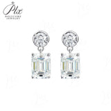 Moissanite Round Cut+Emerald Cut D White Earrings White Gold Yellow Gold Designer Studs Fine Jewelry Anniversary Wedding Gift
