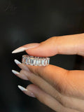 High Quality 4 Prong Emerald Cut DEF VS Lab Diamond Eternity Band 925 Sterling Silver Ring Proposal Ring