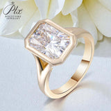 Radiant Cut Ring with 3CT D Color Moissanite Diamond 10k 14k 18K Gold Plated 925 Silver for Women Engagement Wedding Jewely