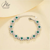 Round Cut Bracelet Floral White Gold Lab Grown Columbia Emerald Ruby Sapphire Fine Jewelry Gift for Her Birthday Valentines