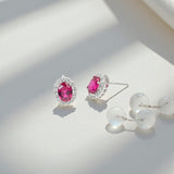 Lab Grown Gemstone Earring 1.7-2CT Oval Ruby Sapphire Colombia With Moissanite S925 Hypoallergenic Earring for Women Girls Gift