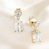 Moissanite Round Cut+Emerald Cut D White Earrings White Gold Yellow Gold Designer Studs Fine Jewelry Anniversary Wedding Gift