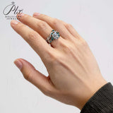 Custom Ring with Oval Moissanite Accented by Green Marquise  Exclusively Designed for Women Suitable as a Commemorative Gift