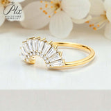 Sector Finger Ring with D Color Tifang-shaped Moissanite 10k 14k 18K Gold Plated 925 Silver for Daily Party Fine Jewely Gift