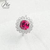 Ring Cushion Cut Flower Shape Lab Grown Gemstones Ruby Sapphire Padparadscha 925 Silver Engagement Vintage Style Elegant Gifts