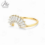 Sector Finger Ring with D Color Tifang-shaped Moissanite 10k 14k 18K Gold Plated 925 Silver for Daily Party Fine Jewely Gift