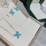 Stud Earring Necklace Jewelry Set Lab Paraiba Sapphire S925 Sterling Silver Marquise Pear are suitable for engagements