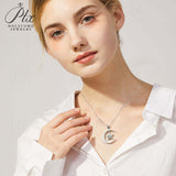 925 Sterling Silver Gold-Plated Moon and Star Pendant Necklace Set with D/VVS1 Grade Moissanite Suitable As A Gift