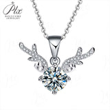 Elk Deer Shape S925 Sterling Silver 1CT Round  Moissanite Pendant Necklace