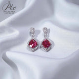 Lab Grown Gemstone Earrings 1.8-2.7CT Chubby Square Ruby Sapphire Colombia Side Moisanite S925 for Women Engagement Christmas