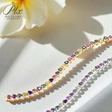 Rainbow Zircon Bracelet Heart Cut Stones Bright Multi-Color Shine Trendy Adjustable Fashion Accessory for Women Gift-Giving