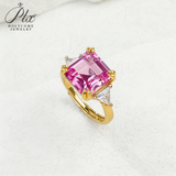 Ring with 4-6.9CT Asscher Cut Lab Grown Ruby Sapphire Colombian Padparadscha 925 Silver for Christmas Exquisite Gift Fancy