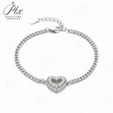 Heart Bracelet with 2mm Round Moissanite Diamond 925 Silver Plated White Yellow Gold Women's Daily Fishion Jewely Gift Favorite