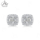 Princess Cut 1CT Moissanite Halo Stud Earrings