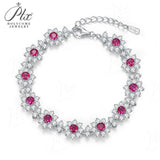 Round Cut Bracelet Floral White Gold Lab Grown Columbia Emerald Ruby Sapphire Fine Jewelry Gift for Her Birthday Valentines