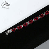 Cultured Ruby/Colombian Emerald Tennis Chain Emerald Cut Exquisite Synthetic Gemstone Unisex Style 925 Silver Allergy-Free