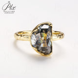 Engagement Ring Salt and Pepper Moissanite Diamond Pear Cut 925 Sterling Silver Plated with 18k Gold Wedding Jewelry Vintage