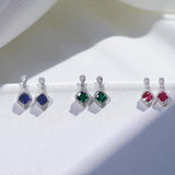 Lab Grown Gemstone Earrings 1.8-2.7CT Chubby Square Ruby Sapphire Colombia Side Moisanite S925 for Women Engagement Christmas