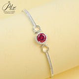 Lab Grown Ruby Sapphire Padparadscha Round Brilliant Cut Bracelet White Gold Fine Jewelry Wedding Gift